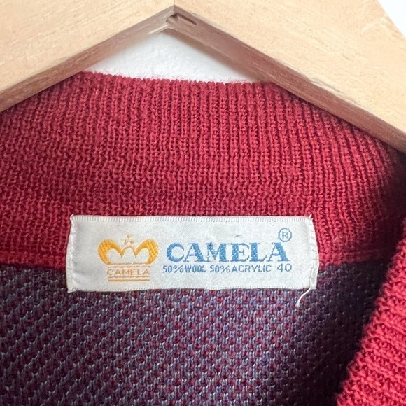 Vintage Camela Wool Blend Sweater Cottage Grandma Flower Burgundy Wine Red Med - Picture 4 of 5